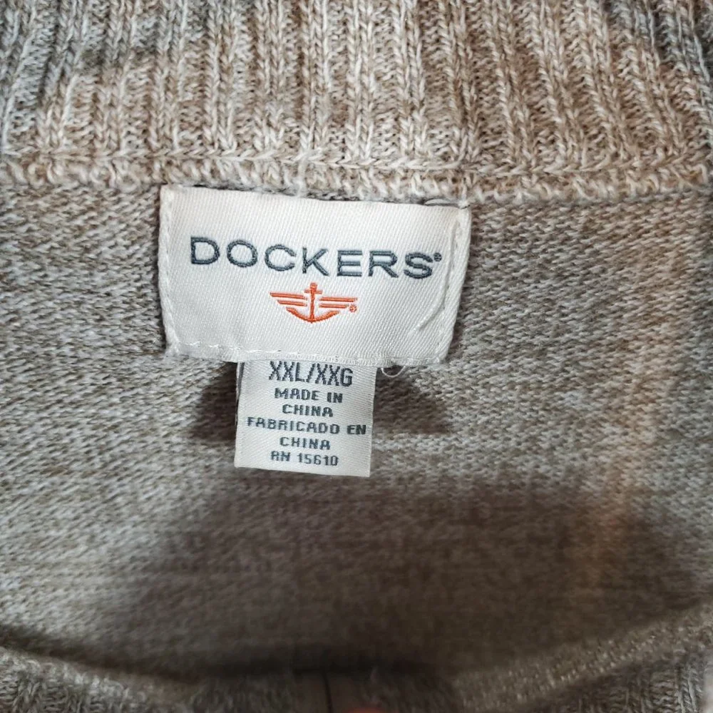 Vintage Dockers Mens Sweater Quarter Zip High Collar Brown Tan Pullover Sz XXL